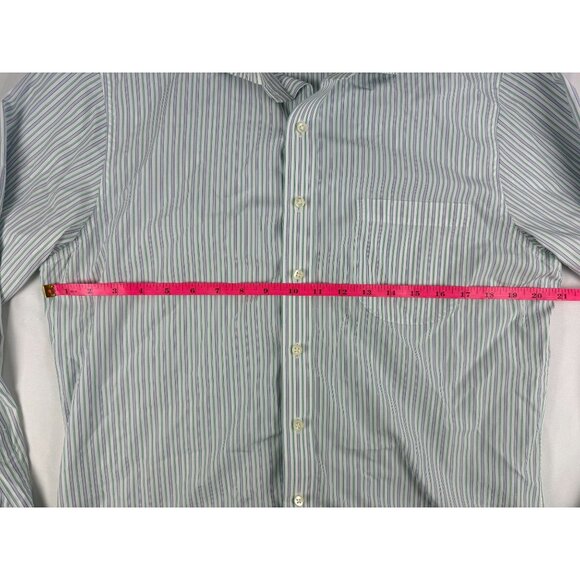 Sid Mashburn Dress Shirt Men's 15.5 Green Stripe Long Sleeve Classic Pocket - Picture 6 of 7